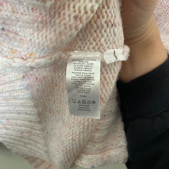 Loft Pink Multi-Color Pastel Shimmery Long Sleeve Boxy Cowel Neck Sweater Medium - Picture 8 of 11